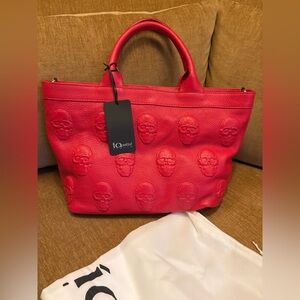 NWT IO Pelle Red Leather Skull Tote